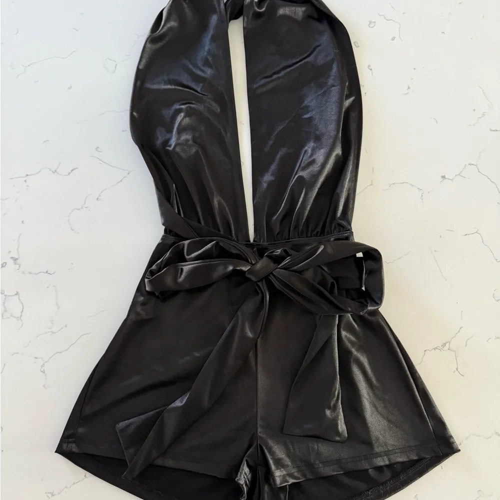 Black Satin Halter Romper - NEW - Picture 2 of 6